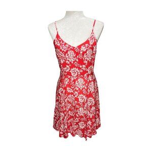 GAP Red White Floral Mini Dress Small NWT Fit Flare Spaghetti Strap Smocked Back